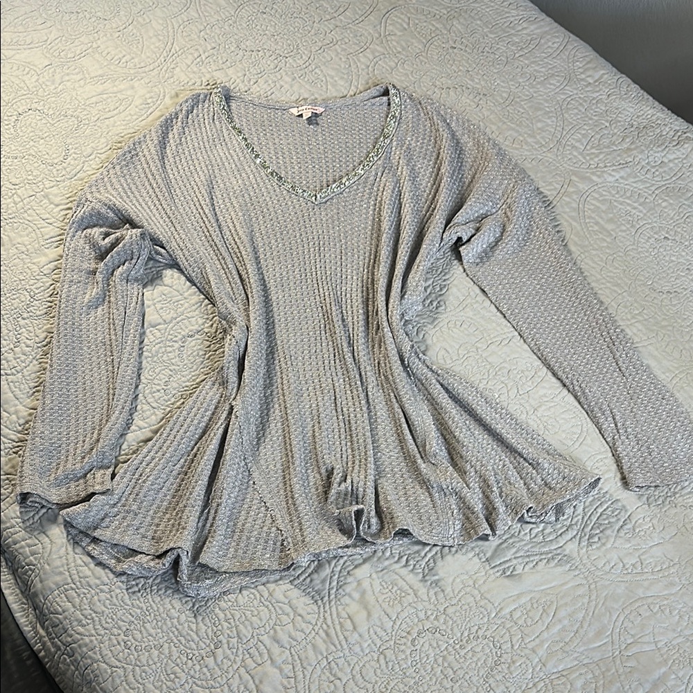 Juicy Couture Gray Ribbed Long Sleeve Blouse